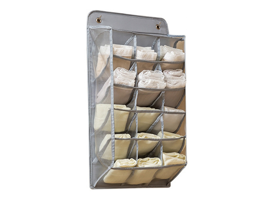 Organizador de Roupa Interior para Armário com 15 Bolsos Hanging Storage Bag Cinza Malha Oxford