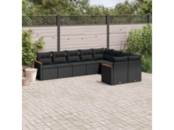 Vidaxl 9 Pcs Conjunto De Sofás P/ Jardim C/ Almofadões Vime Pe Preto