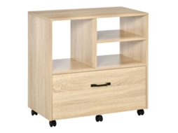Armário Escritório Multiuso Madeira Cômoda Rodas Suporte Impressora 5 Rodas Gaveta Prateleira 77x40x73cm S/MARCA