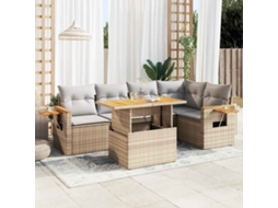 Vidaxl 6 Pcs Conjunto Sofás Jardim Com Almofadões Vime Pe/acácia Bege