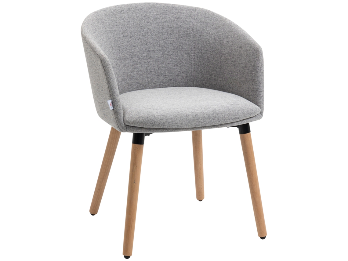 Cadeira De Sala De Jantar Estofada Em Linho Sintético Com Apoio Para Os Braços E Pés De Madeira 57x56x72cm Cinza