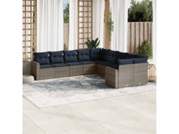 Vidaxl 10 Pcs Conjunto Sofás P/ Jardim C/ Almofadões Vime Pe Cinzento