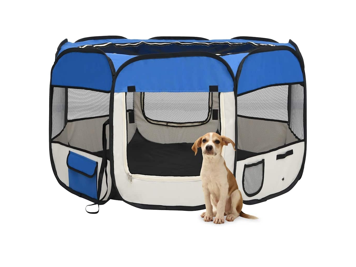 Vidaxl Parque Dobrável P/ Cão C/ Saco De Transporte 110x110x58cm Azul