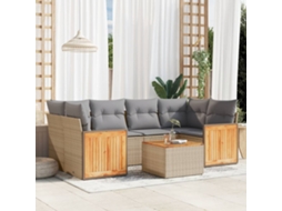 7 Pcs Conjunto De Sofás P/ Jardim Com Almofadões Vime Pe Bege Dkd Home Decor