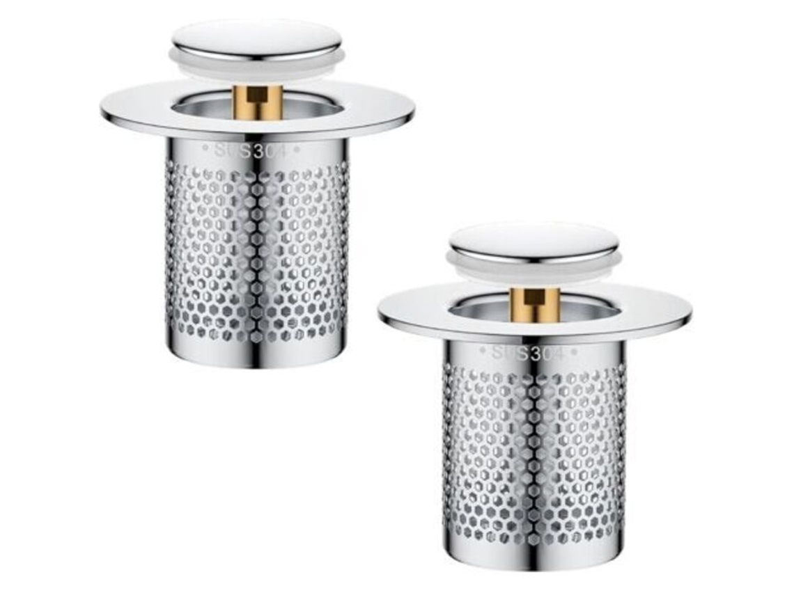 Conjunto de 2 Ralos Aço Inoxidável para Pias Cozinha, Ralo Pop up com Filtro Cabelo, Chão em Banheiros AQUAFORGE (lgl)