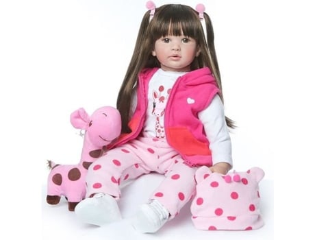 Hzdhlhh Boneca Reborn Menina Silicone Cabelo Comprido 24 Polegadas 60cm Roupa De Saia Rosa Vermelha