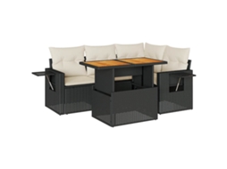Conjunto de 5 Sofás de Jardim com Almofadões Vime Pe Preto MAISON EXCLUSIVE (5 pcs)