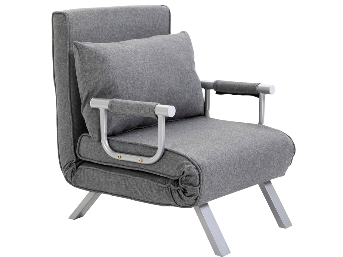 Poltrona-cama Individual Com Encosto Ajustável Em 5 Níveis E Almofada, Em Tecido, Cinza-claro