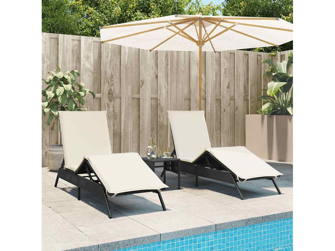 Vidaxl Espreguiçadeiras Com Almofadões 2 Pcs Vime Pe Preto