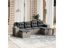 Vidaxl 6 Pcs Conjunto Sofás De Jardim Com Almofadões Vime Cinzento