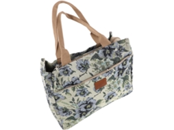Bolsa Feminina Grande De Lona Com Estampa Floral Verde E Zíper.