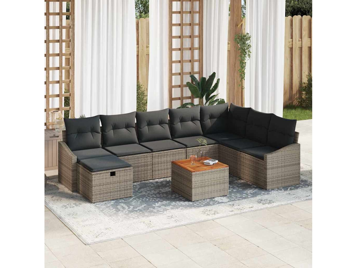 Vidaxl Conjunto De Sofá De Jardim 9 Pcs Cinzeto Rattan Sintético