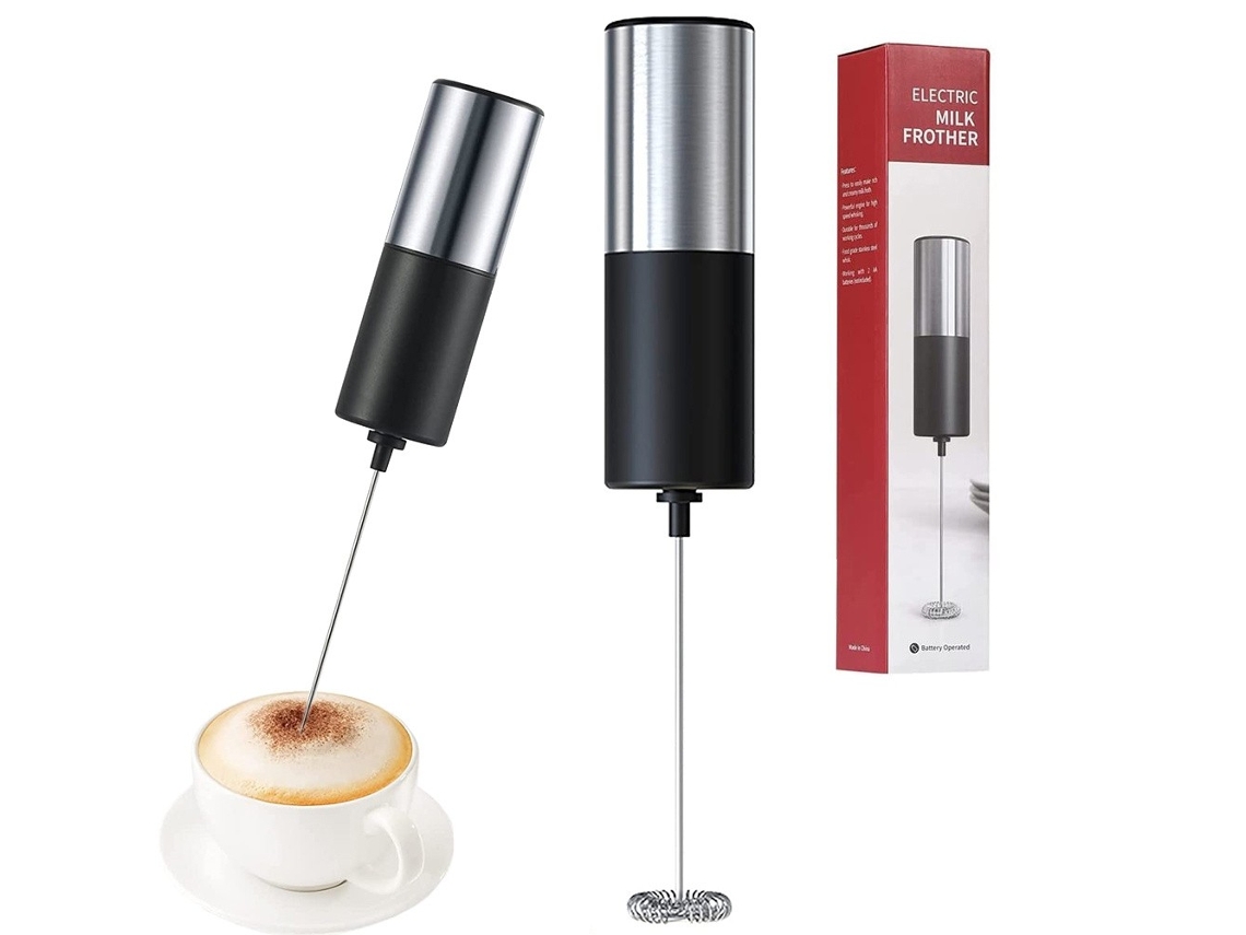 Mini Batedor Elétrico Para Leite, Operado Por Bateria, Aço Inoxidável, Café, Quente E Frio