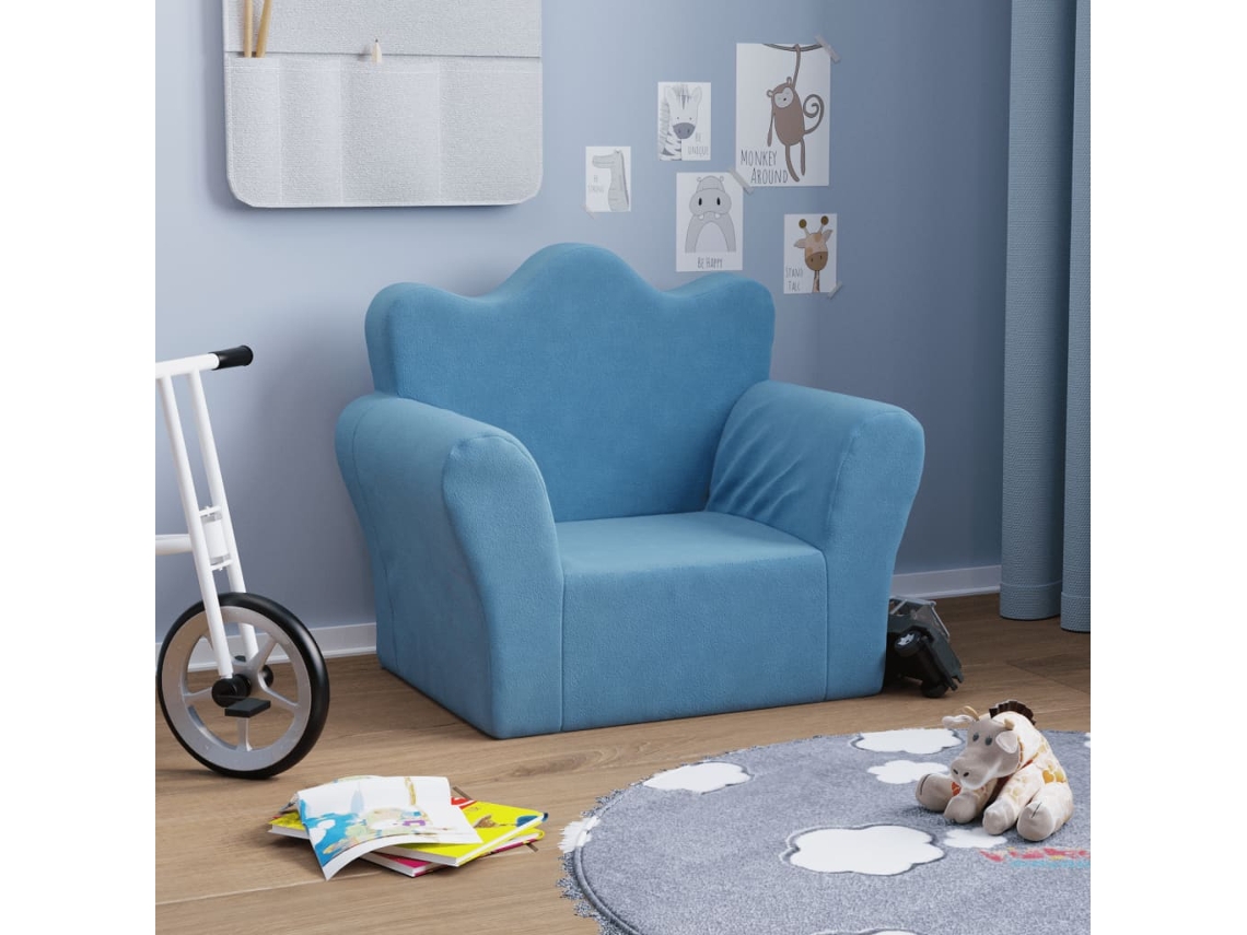 Vidaxl Sofá Infantil Pelúcia Macia Azul