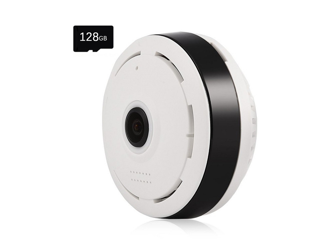 Câmera De Vigilância, Com Cartão De Memória 128g, Panorama 360°, Conexão Wifi, Compatível Com Android/iphone, Branco Yizhood