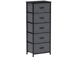 Cômoda De 5 Gavetas, Armário De Armazenamento Em Tecido Dobrável - Estrutura De Aço Preto - 45 X 30 X 116 Cm Cinza Escuro