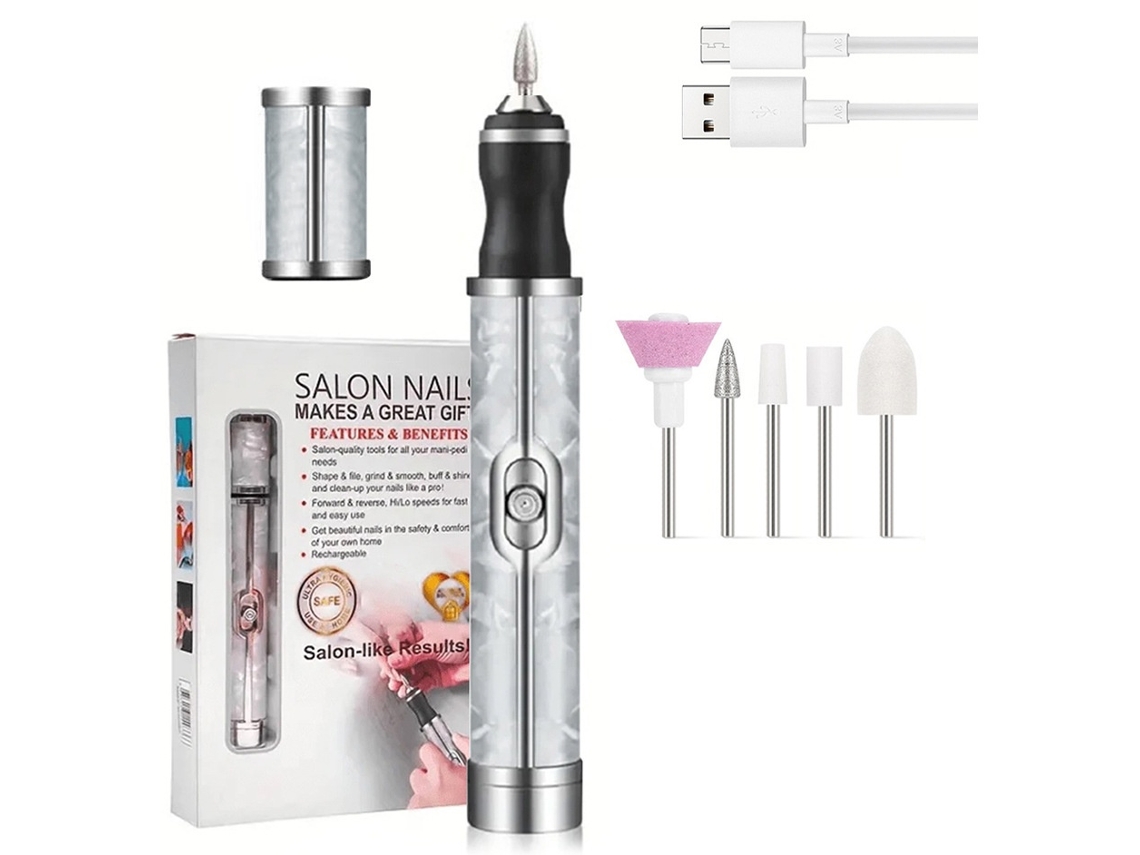 Kit De Lixa Elétrica De Unhas Usb Para Gel E Acrílico Branco Elysve