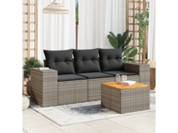 Vidaxl 4 Pcs Conjunto Sofás De Jardim C/ Almofadões Vime Pe Cinzento