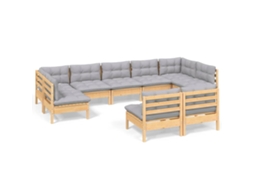 Conjunto de 9 Lounge de Jardim com Almofadões Cinza Pinho Maciço MAISON EXCLUSIVE