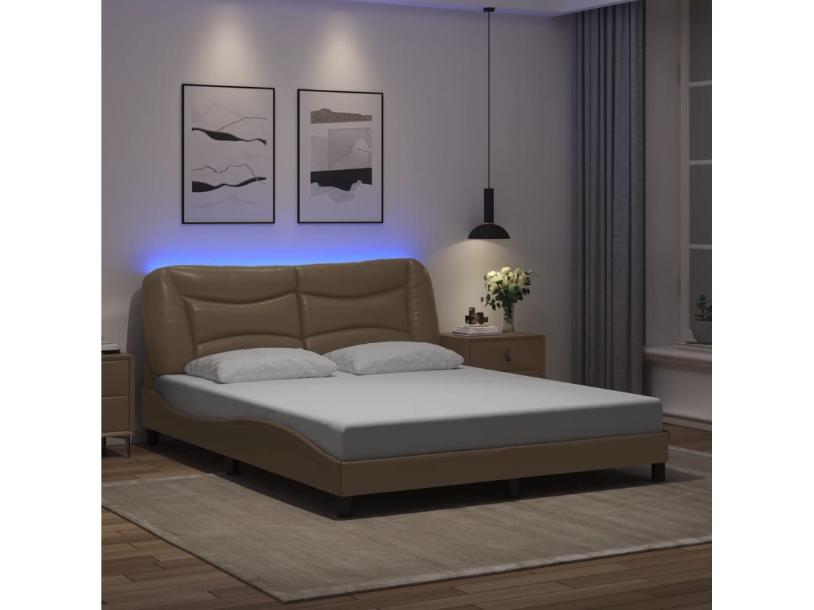 Vidaxl Estrutura De Cama Com Led Sem Colchão Hvar 160x200 Cappuccino