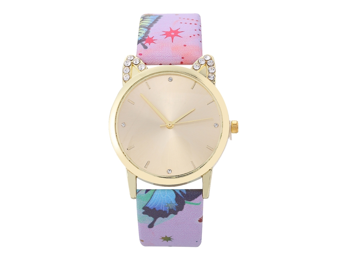 Relógio de Pulso Feminino Fashion de Quartzo com Strass Simples Pulseira Pu Rosa