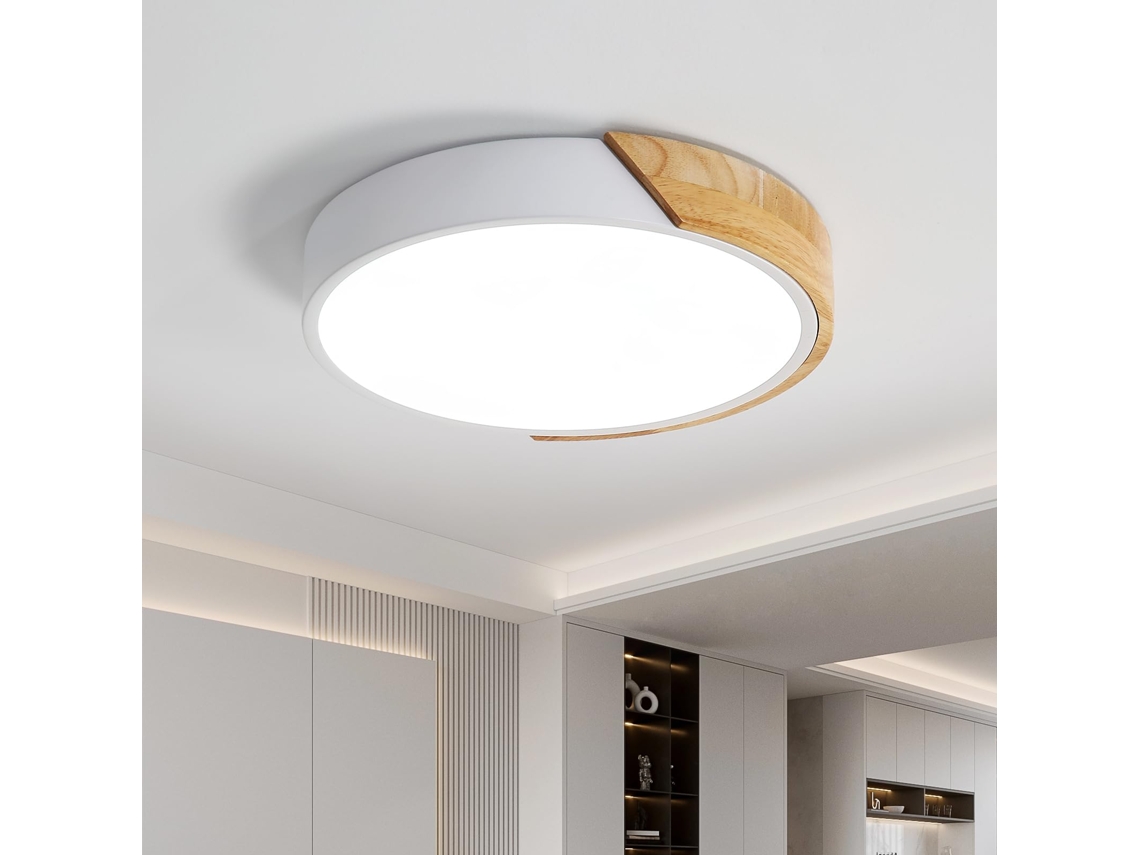 Plafonier Led Redondo De Madeira 24w,luz Branca Frio 6000k,luminária De Teto Moderna Ø30x5cm Para Banheiro,quarto,cozinha,sala,escritório (branco)