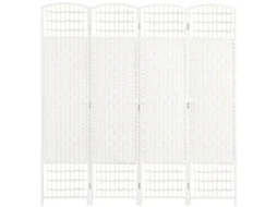 Biombo Corda de Papel, Bambu e Madeira de Álamo Cor Branco 160x1,5x170 cm Homcom