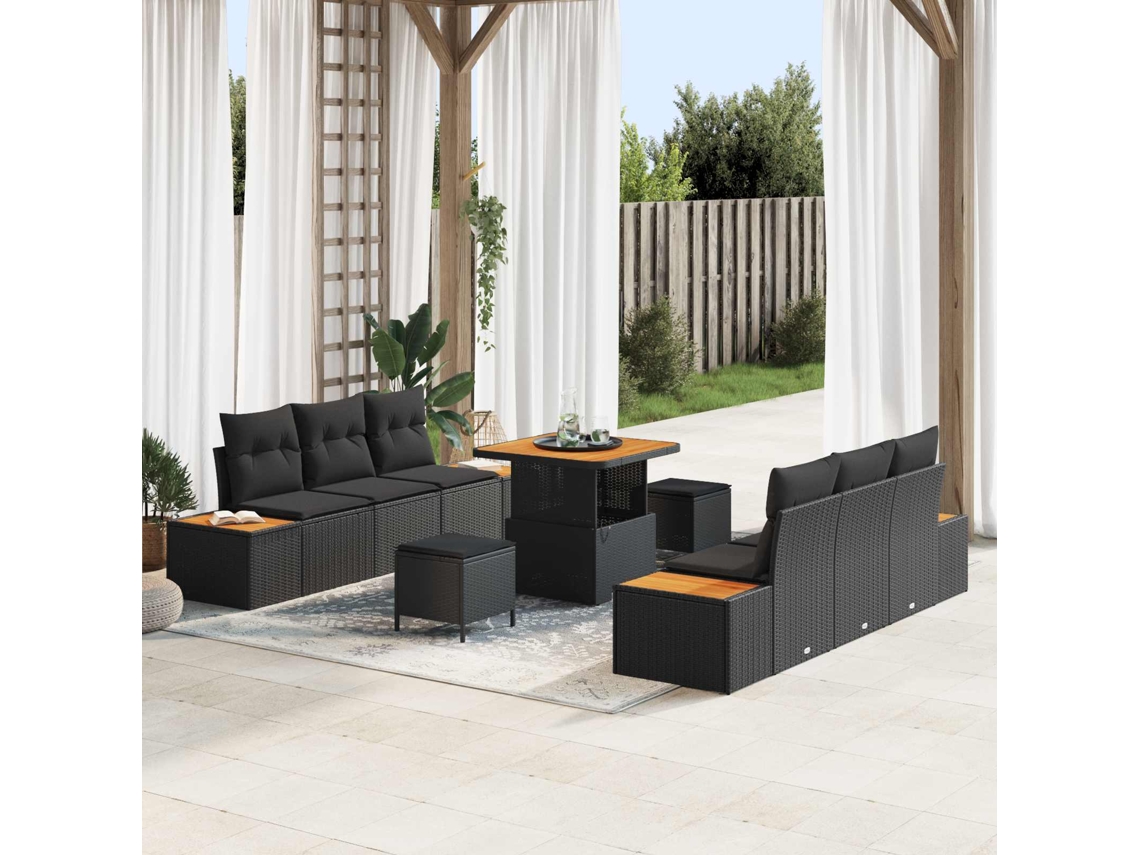 Vidaxl Conjunto De Sofá De Jardim 9 Unid. 8-número De Lugares Preto