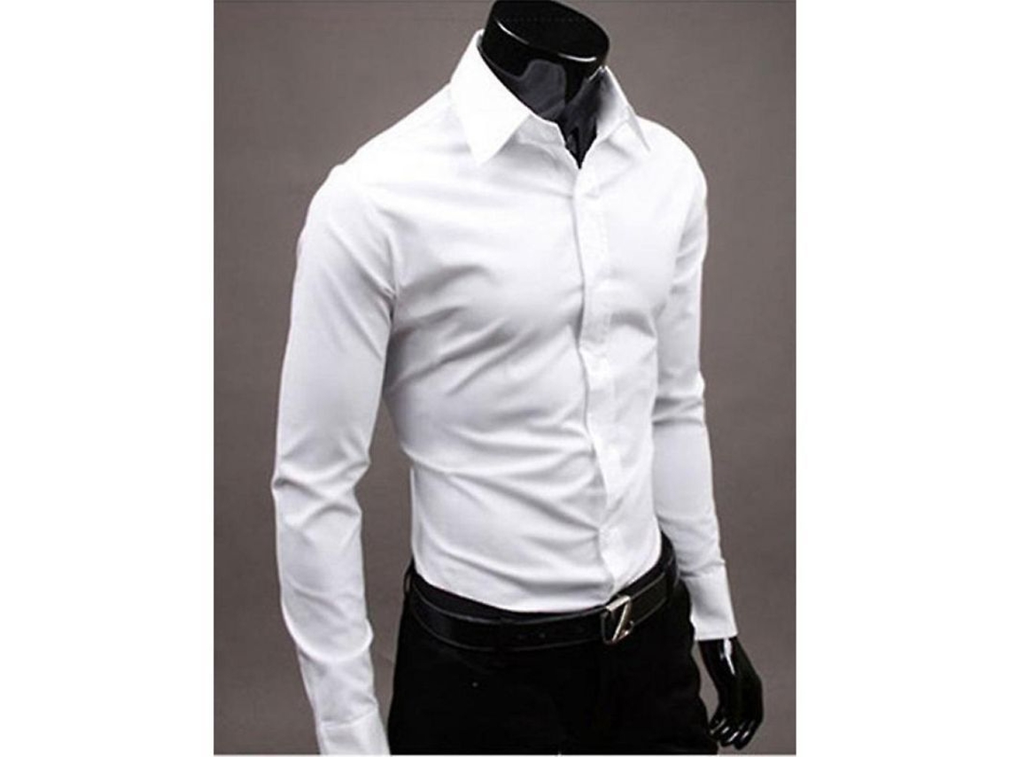 2026 camisas de Lujo para Hombre Slim Fit Cuello Redondo Manga Larga Casual Formal Verano Otoño M Blanco