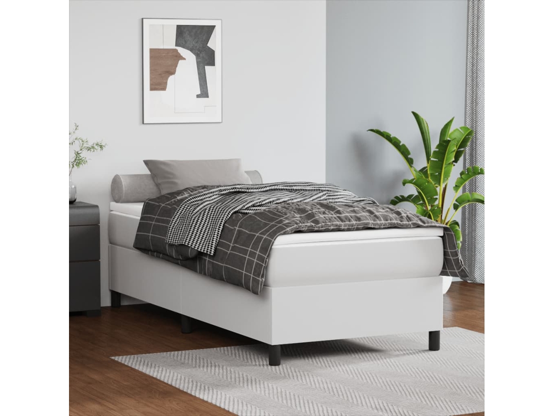 Vidaxl Estrutura De Cama Com Molas 90x190 Cm Couro Artificial Branco