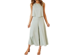 2026 conjunto de 2 Piezas para Mujer Roylamp Verano: Top Básico de Cuello Redondo Y Pantalones Anchos Cropped