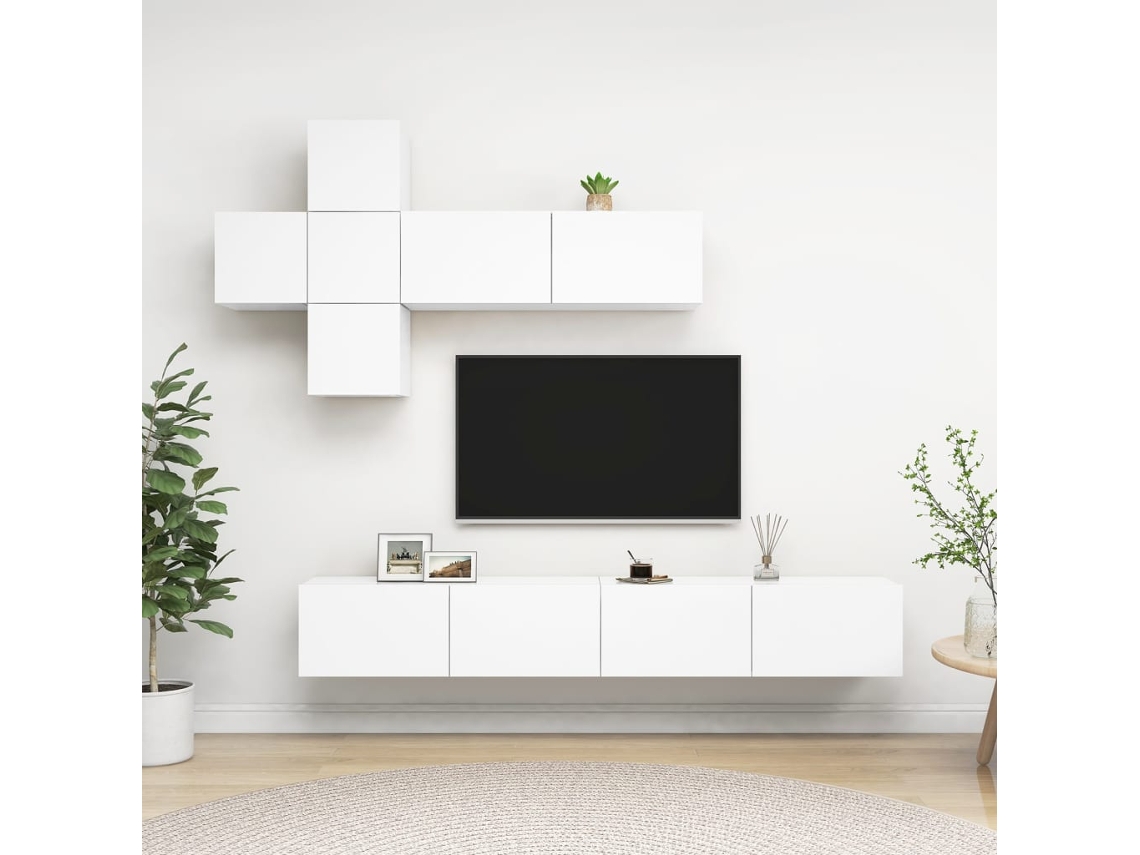 Vidaxl 7 Pcs Conjunto De Móveis De Tv Contraplacado Branco