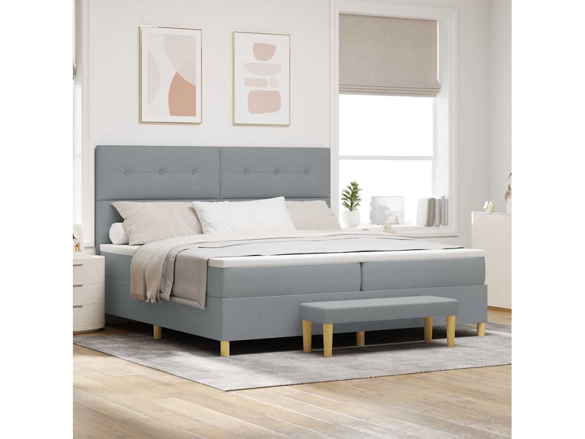 Vidaxl Cama Box Com Cabeceira Cinzento-claro 200 X 200 Cm Tecido