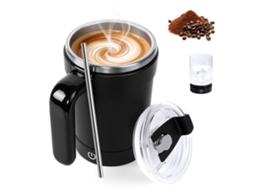 Misturador magnético automático tipo copo com visor de temperatura, melhor versão com tampa, cor preta. Ideal para mesa e escola.