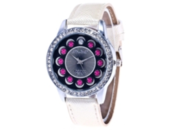 Reloj De Cuarzo Con Correa De Cuero Pu Moda Dial Redondo Mujer Pulsera Blanca