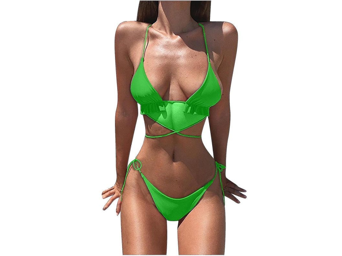Biquíni Sexy De Duas Peças Para Mulher Com Design Moderno E Apoio Removível - Traje De Banho Verão Praia Piscina Verde
