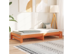 Sofá cama con cajón 80x200 cm en madera de pino encerado marrón
