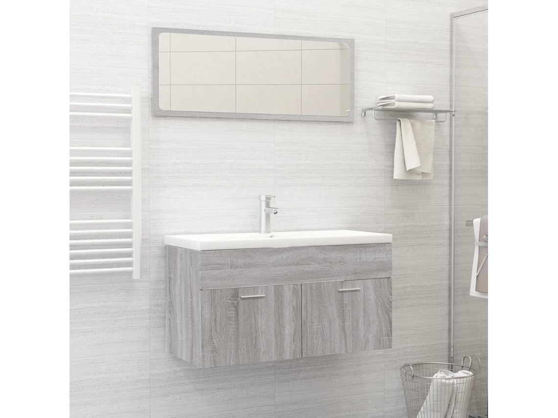 Vidaxl 2 Pcs Conjunto Móveis Wc Derivados De Madeira Sonoma Cinza