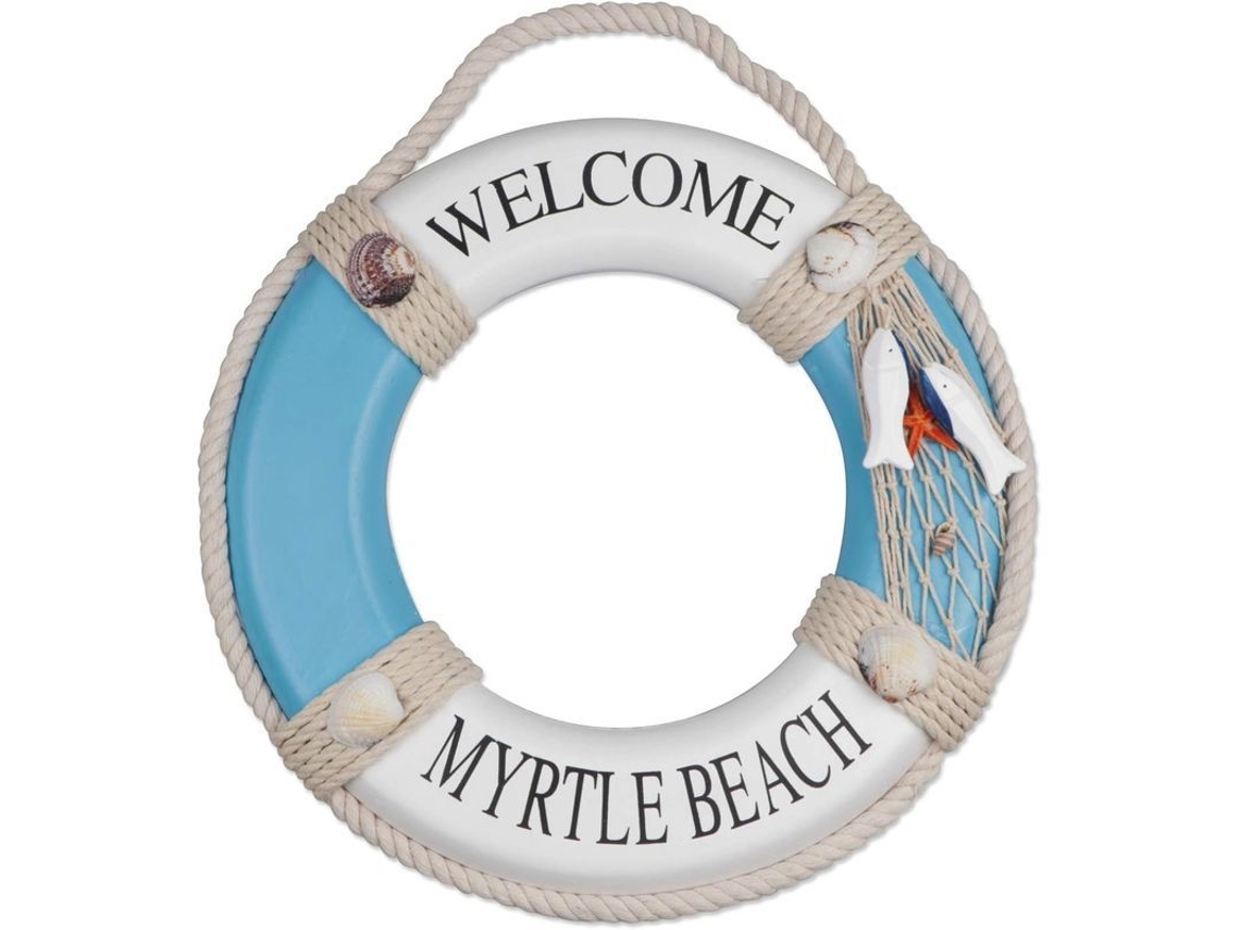 Anel De Salvamento Náutico De Madeira Decorativo Para Parede Com Design Mediterrâneo E Frases De Boas-vindas
