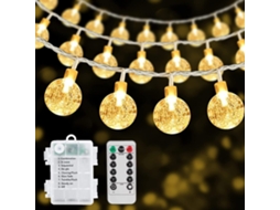 Corda de Luz de Bola de Cristal com Controle Remoto em Tom Quente 12 Metros com 100 Luzes Usb e Caixa de Pilhas ZMDECQNA