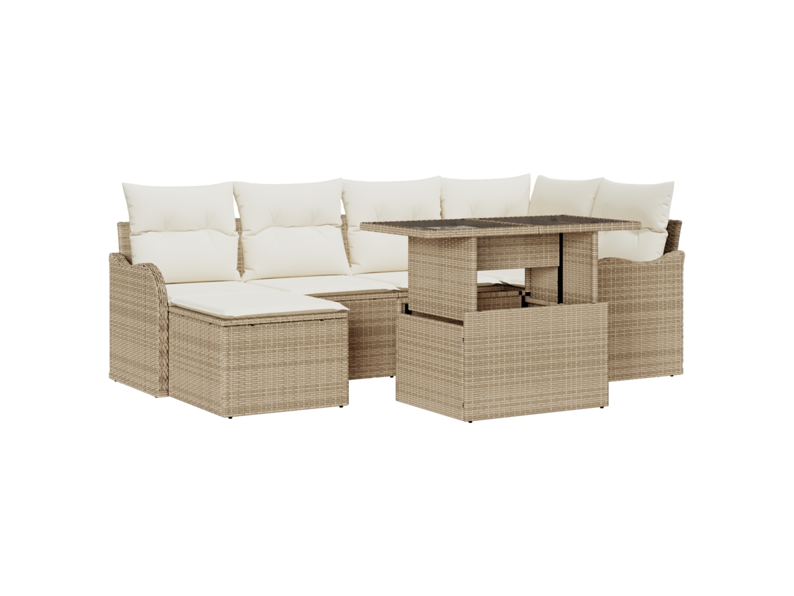 Conjunto 7 Conjunto De Sofá De Jardim Vidaxl Bege Vime Pe (232,5 X 122,5 X 85 Cm)