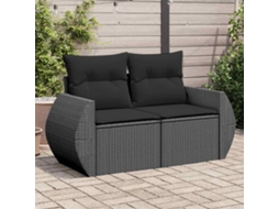 Vidaxl Sofá De Jardim Com Almofadas, 2 Lugares, Vime Sintético Preto