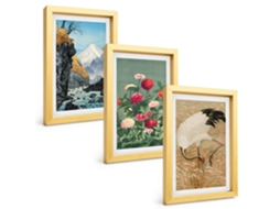 Composição De Quadros Paisagem De Montanha, Rio, Flores E Garças Espelharte (3 Peças 20x30 Cm)