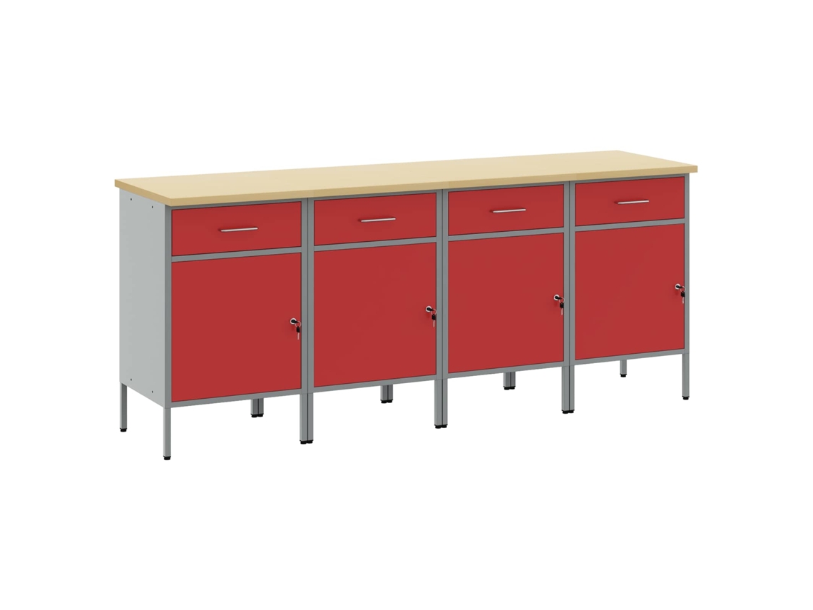 Vidaxl Armário De Trabalho 4 Unid. Vermelho E Cinza 200 X 55 X 85 Cm