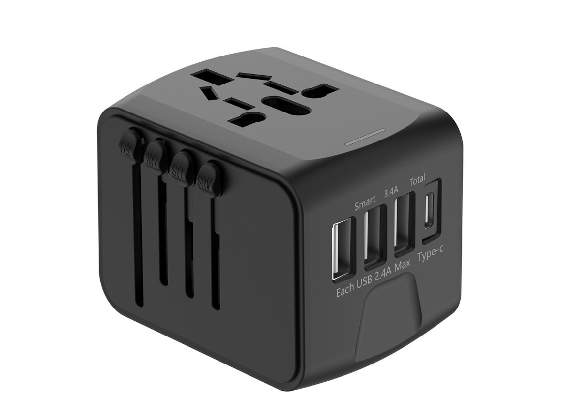 Adaptador de Viagem Universal com 3 Usb 1 Tipo C AQUAFORGE