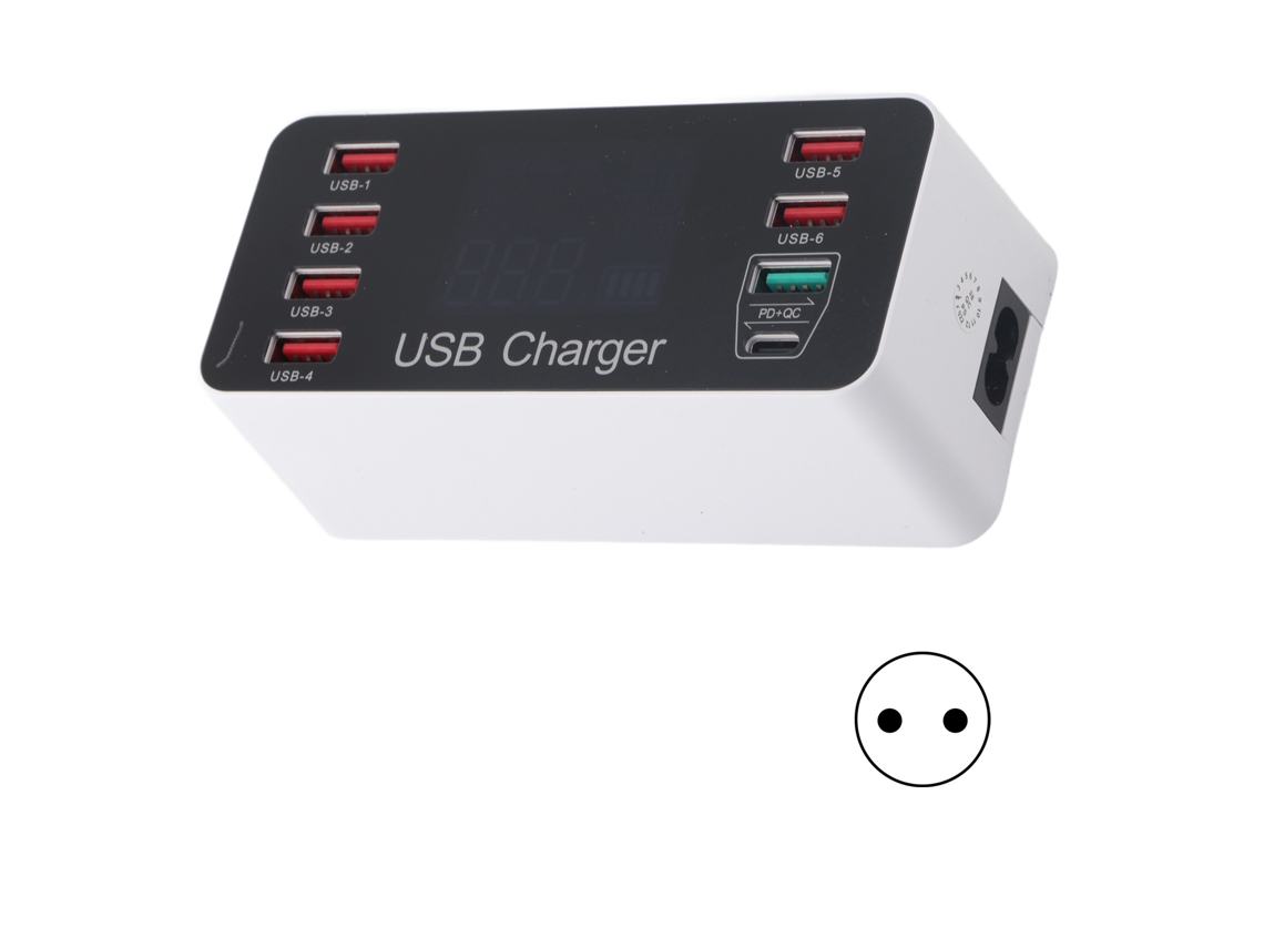 Aetheria carregador Usb C 40w 8 Portas Qc3.0 Rápido Portátil para Viagens com Display Lcd Eu Plug