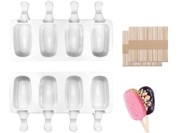 Formas De Silicone Para Sorvete, Pacote Com 2 Unidades E 50 Palitos Cada, Forma Para Sorvete Com 4 Cavidades
