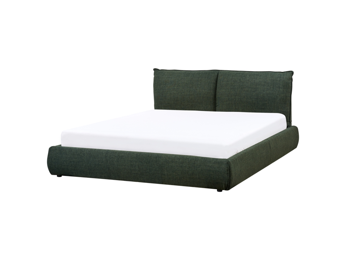 Cama de Casal BELIANI Vinay de Tecido Verde Escuro 160x200
