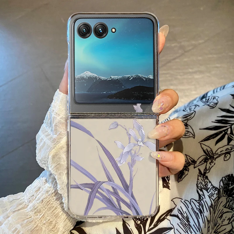 Capa Transparente Para Motorola Razr 60 Com Estampa Floral Azul, Resistente A Impactos.