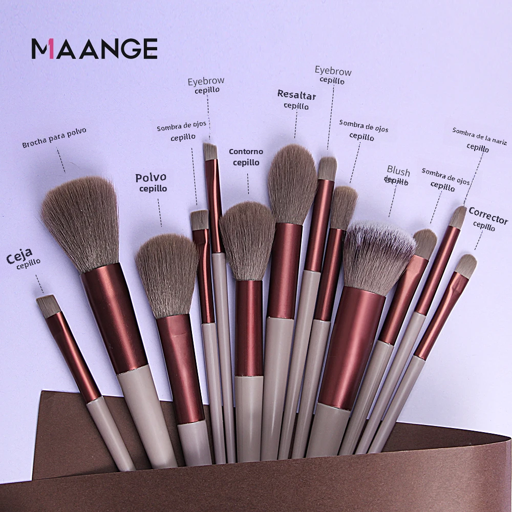 Conjunto de 13 Pincéis de Maquiagem, Incluindo Sombra, Base, Blush e Ferramentas para Esfumar. MDUG